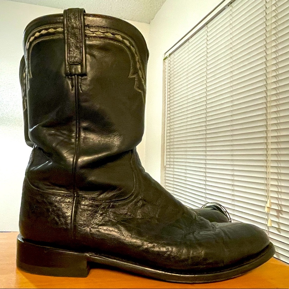 Lucchesse Black Smooth Quill ostrich boots 11.5D Son wore for church, out grew.